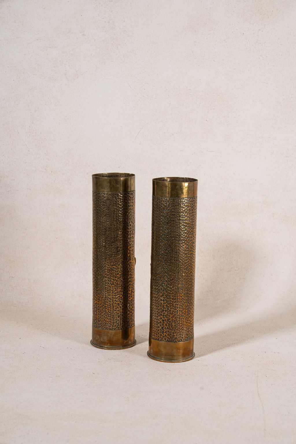 PAIR of Antique English Gun Shells with Floral Etchings