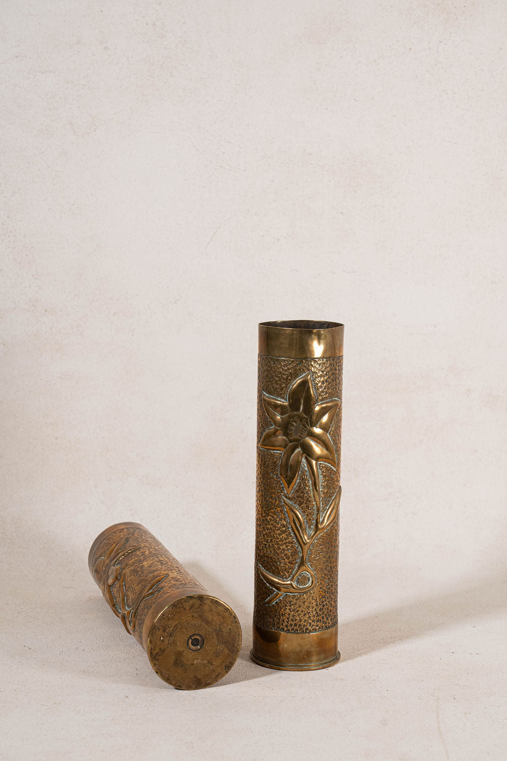PAIR of Antique English Gun Shells with Floral Etchings