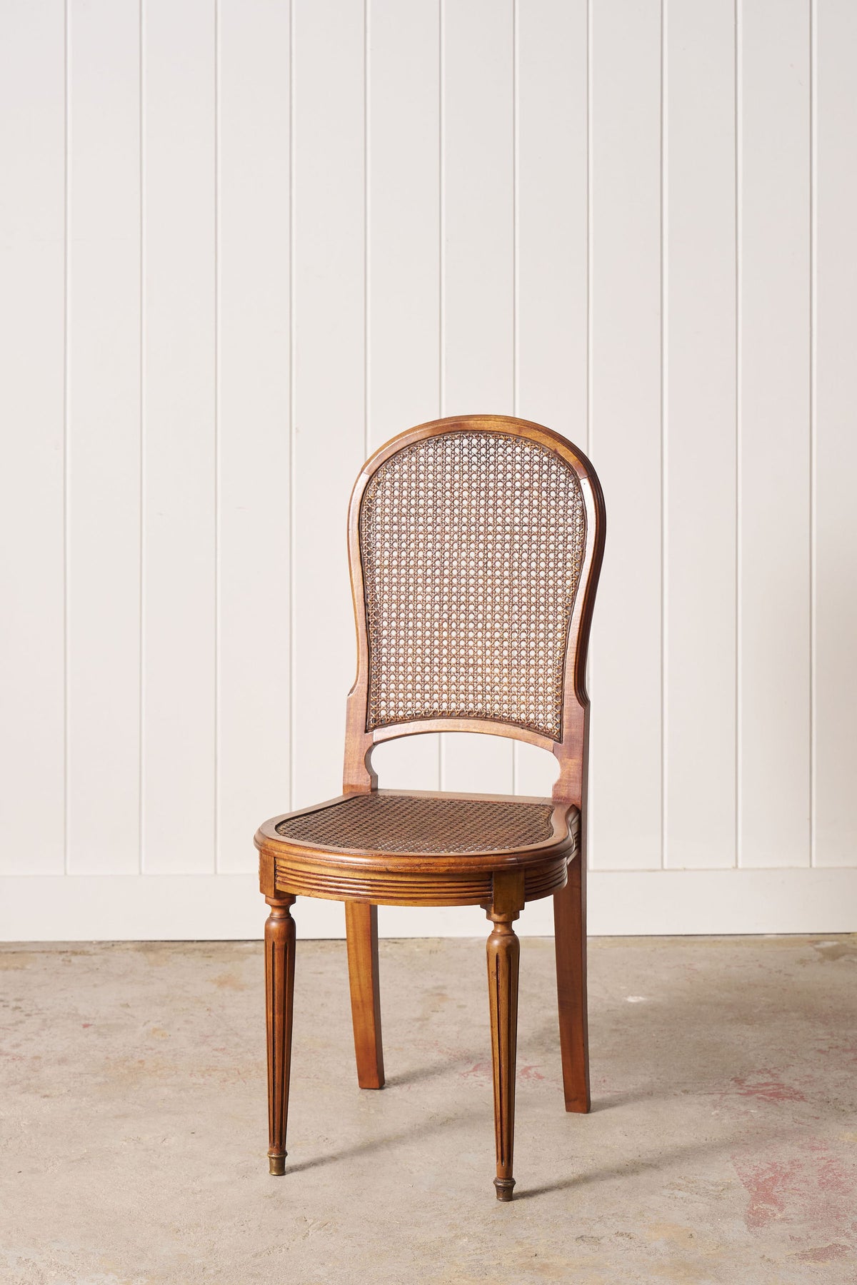 SET of 6 | French Louis XVI Style Dining Chairs with Hand Caned Seats + Backs with Fluted Legs (c. 1920)