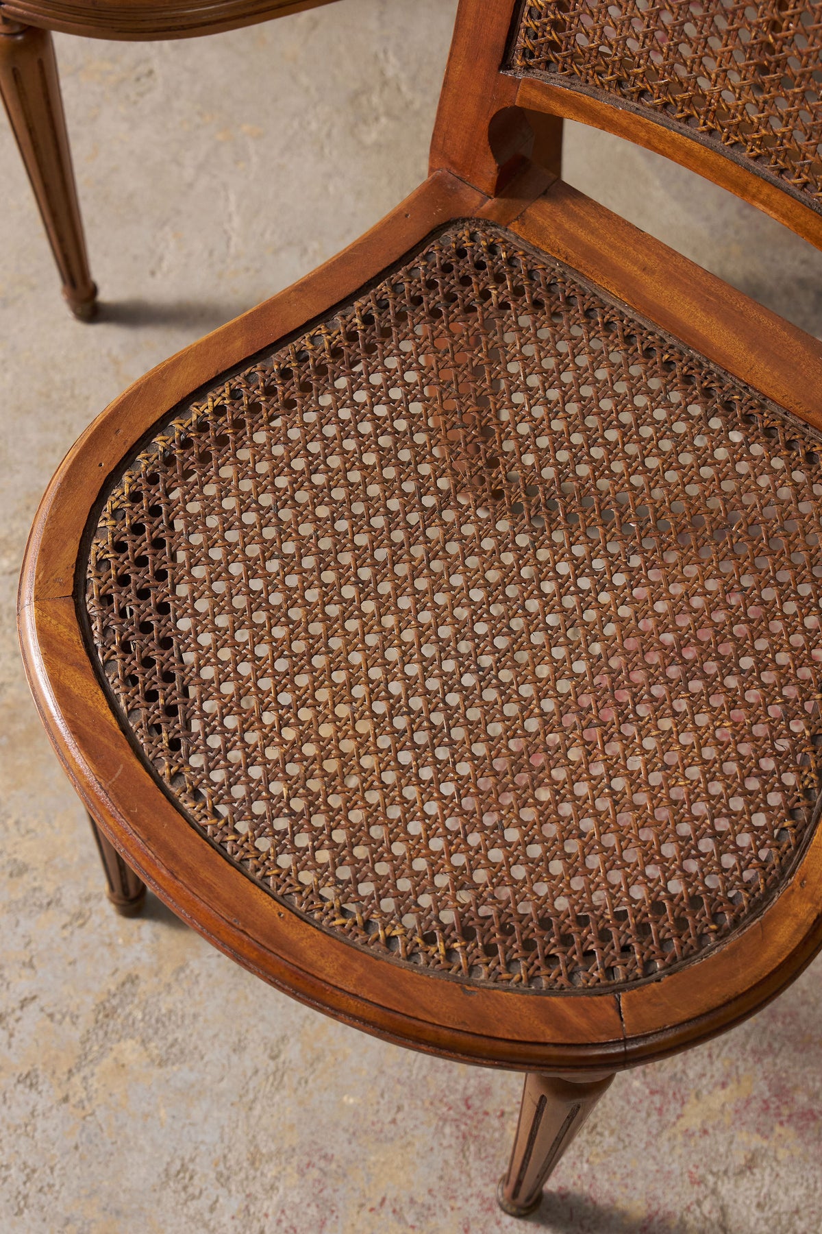 SET of 6 | French Louis XVI Style Dining Chairs with Hand Caned Seats + Backs with Fluted Legs (c. 1920)