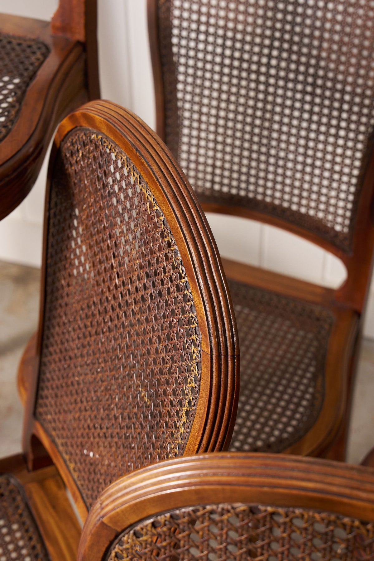 SET of 6 | French Louis XVI Style Dining Chairs with Hand Caned Seats + Backs with Fluted Legs (c. 1920)