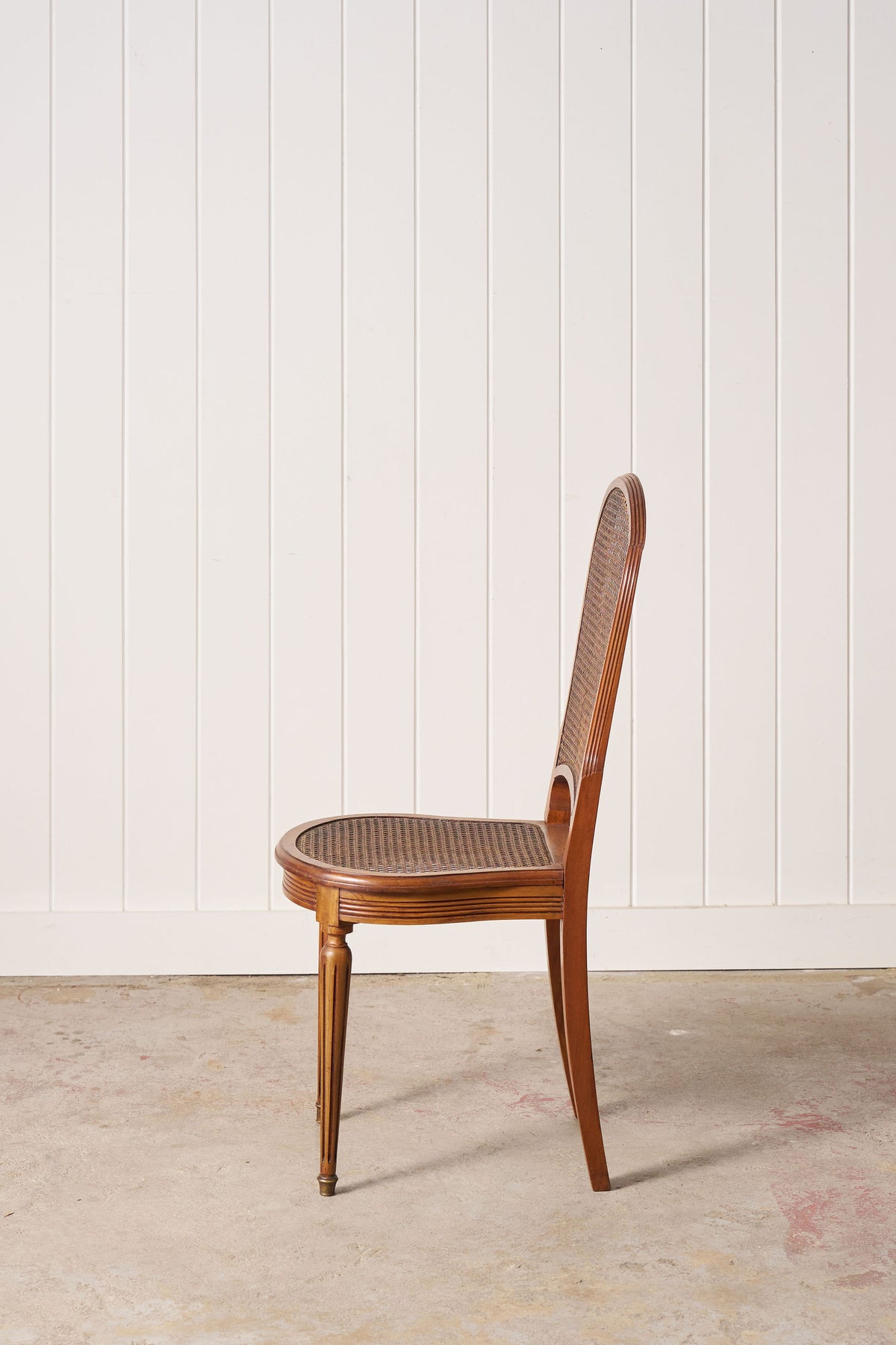 SET of 6 | French Louis XVI Style Dining Chairs with Hand Caned Seats + Backs with Fluted Legs (c. 1920)