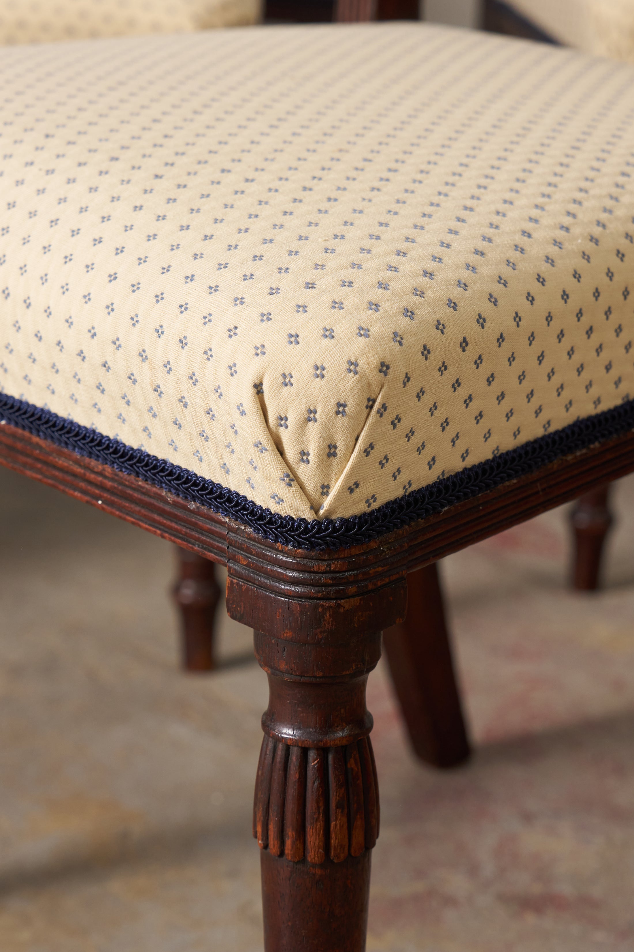 SET of 6 | English Victorian Mahogany Dining Chairs with Newly Upholstered Tiny Blue Dot Fabric