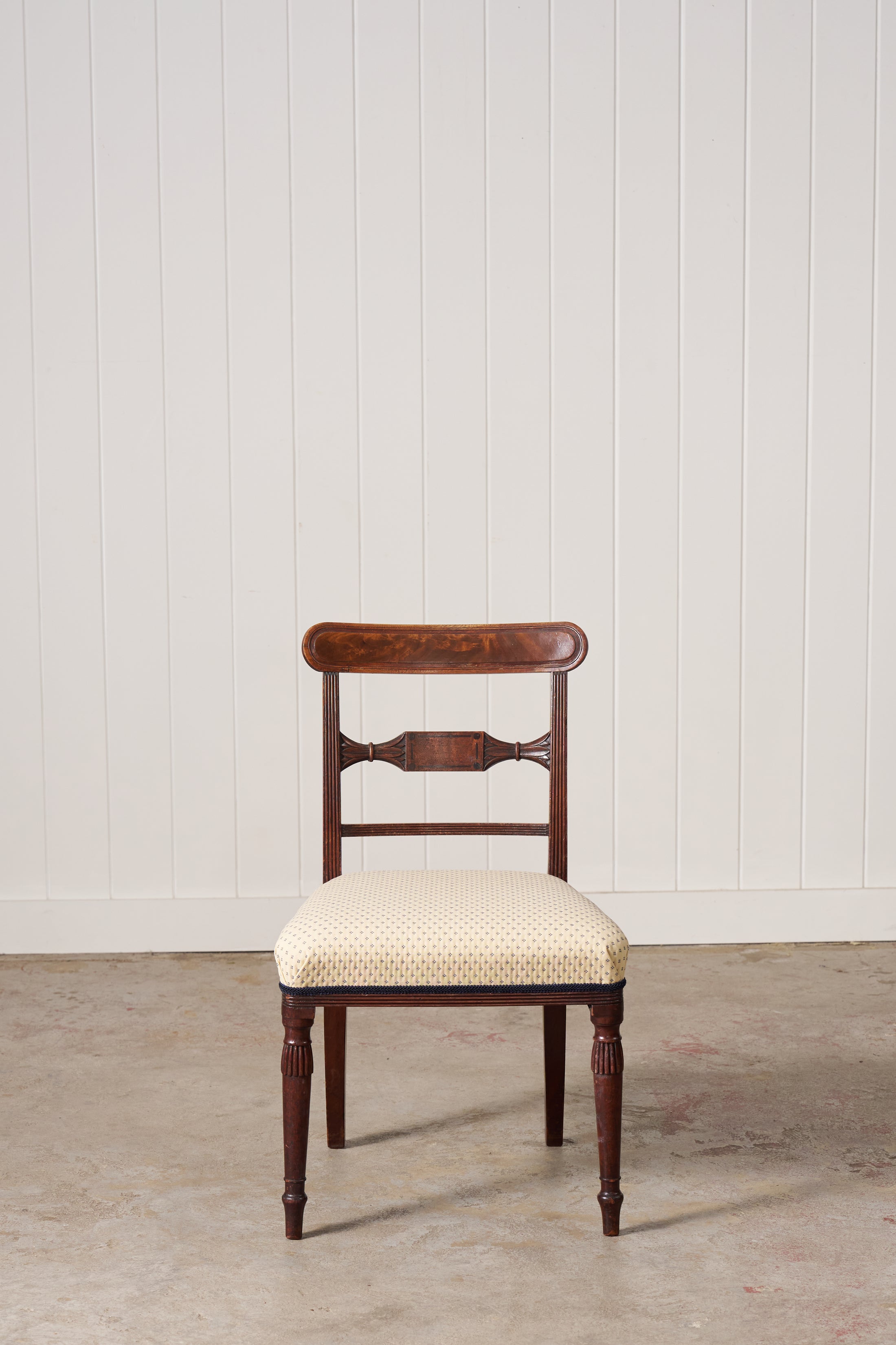 SET of 6 | English Victorian Mahogany Dining Chairs with Newly Upholstered Tiny Blue Dot Fabric