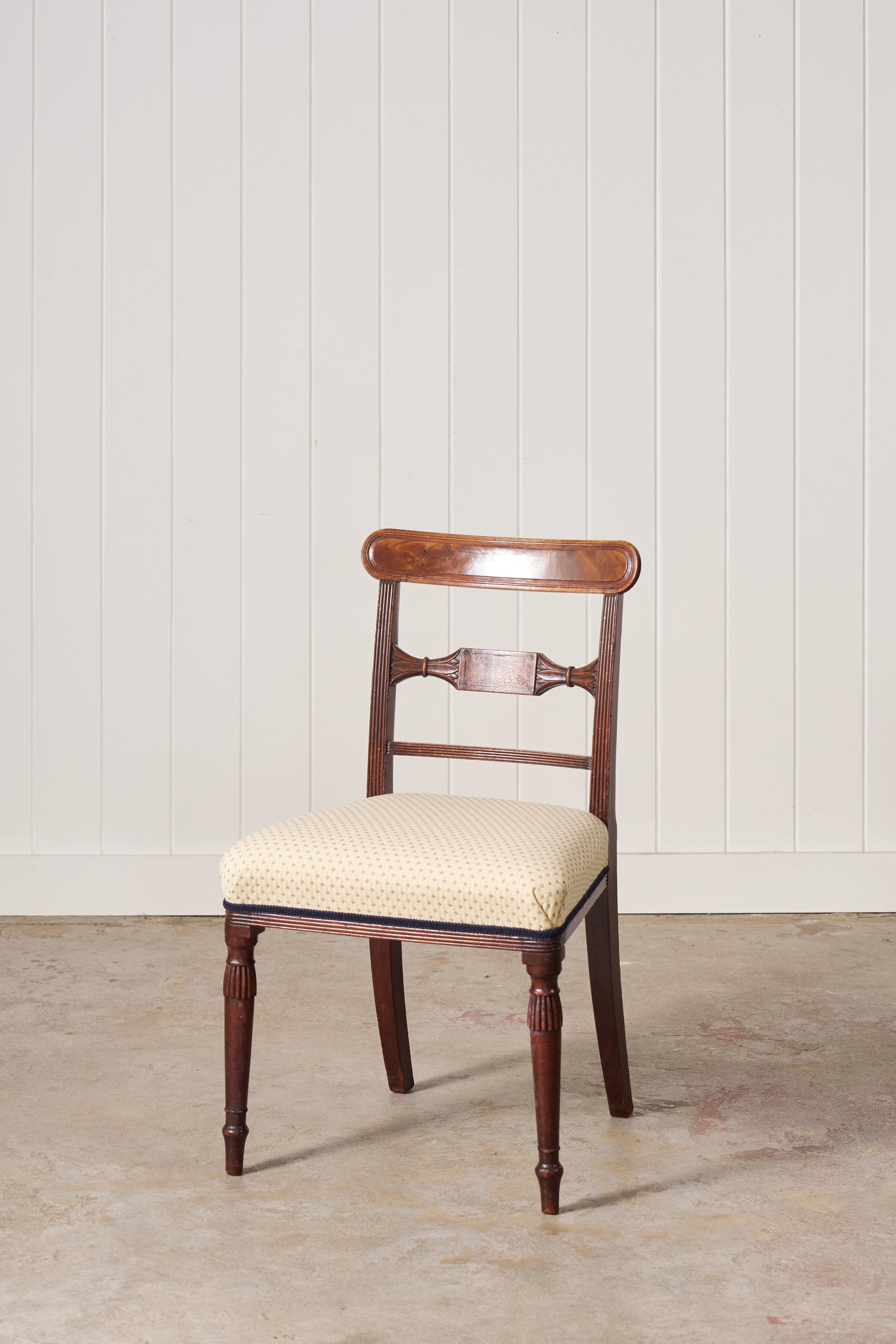 SET of 6 | English Victorian Mahogany Dining Chairs with Newly Upholstered Tiny Blue Dot Fabric