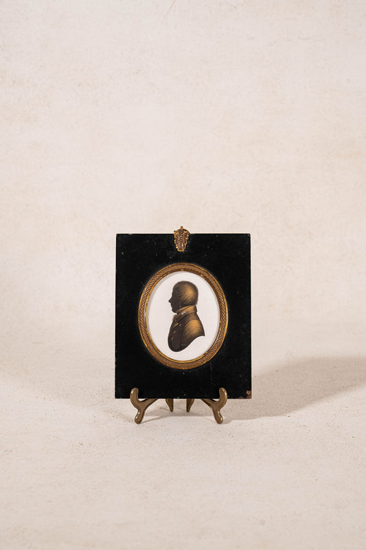 19th Century Silhouette Portrait of English Gentleman With Basketweave Brass Fillet