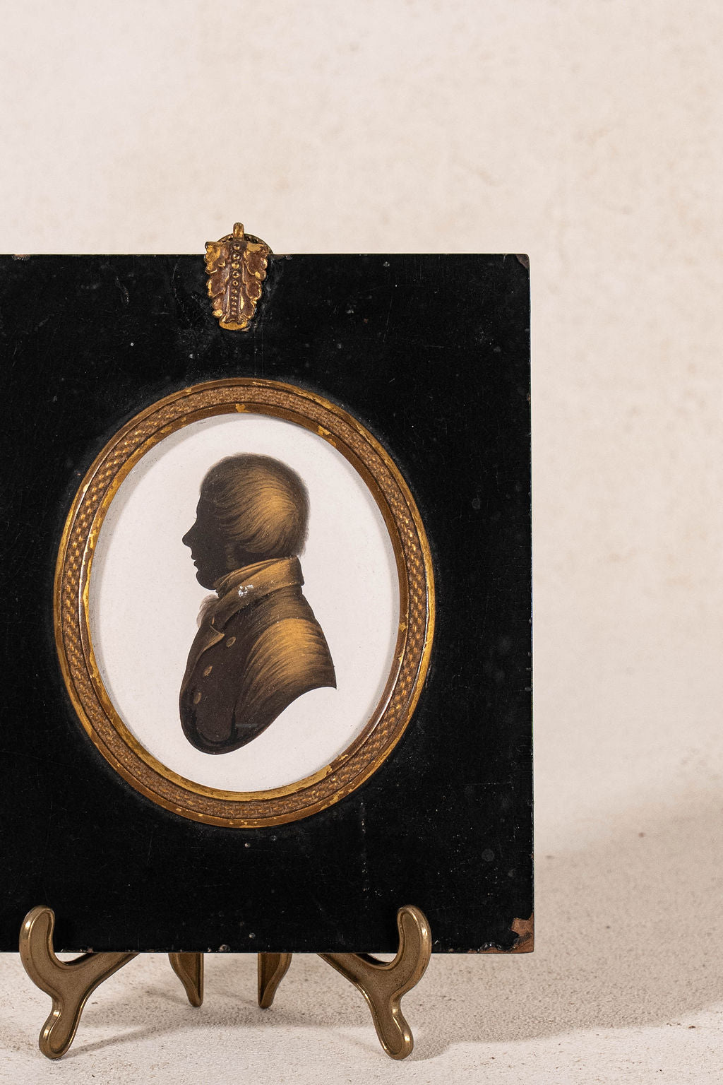 19th Century Silhouette Portrait of English Gentleman With Basketweave Brass Fillet