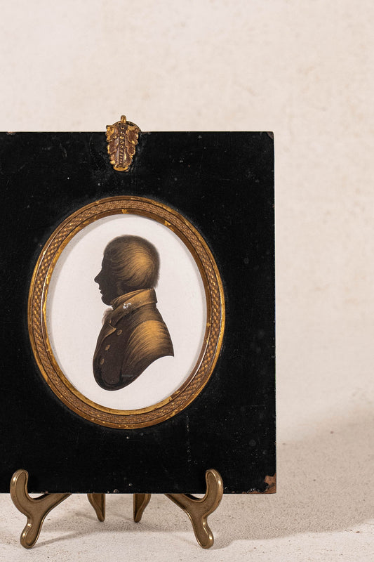 19th Century Silhouette Portrait of English Gentleman With Basketweave Brass Fillet