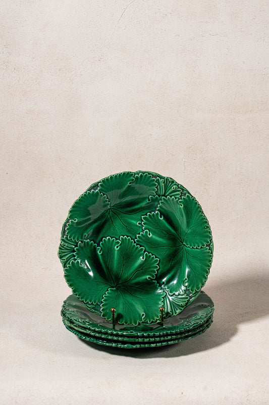 Copeland (c. 1860-1875) Green Majolica Overlapping Large Leaf Plate