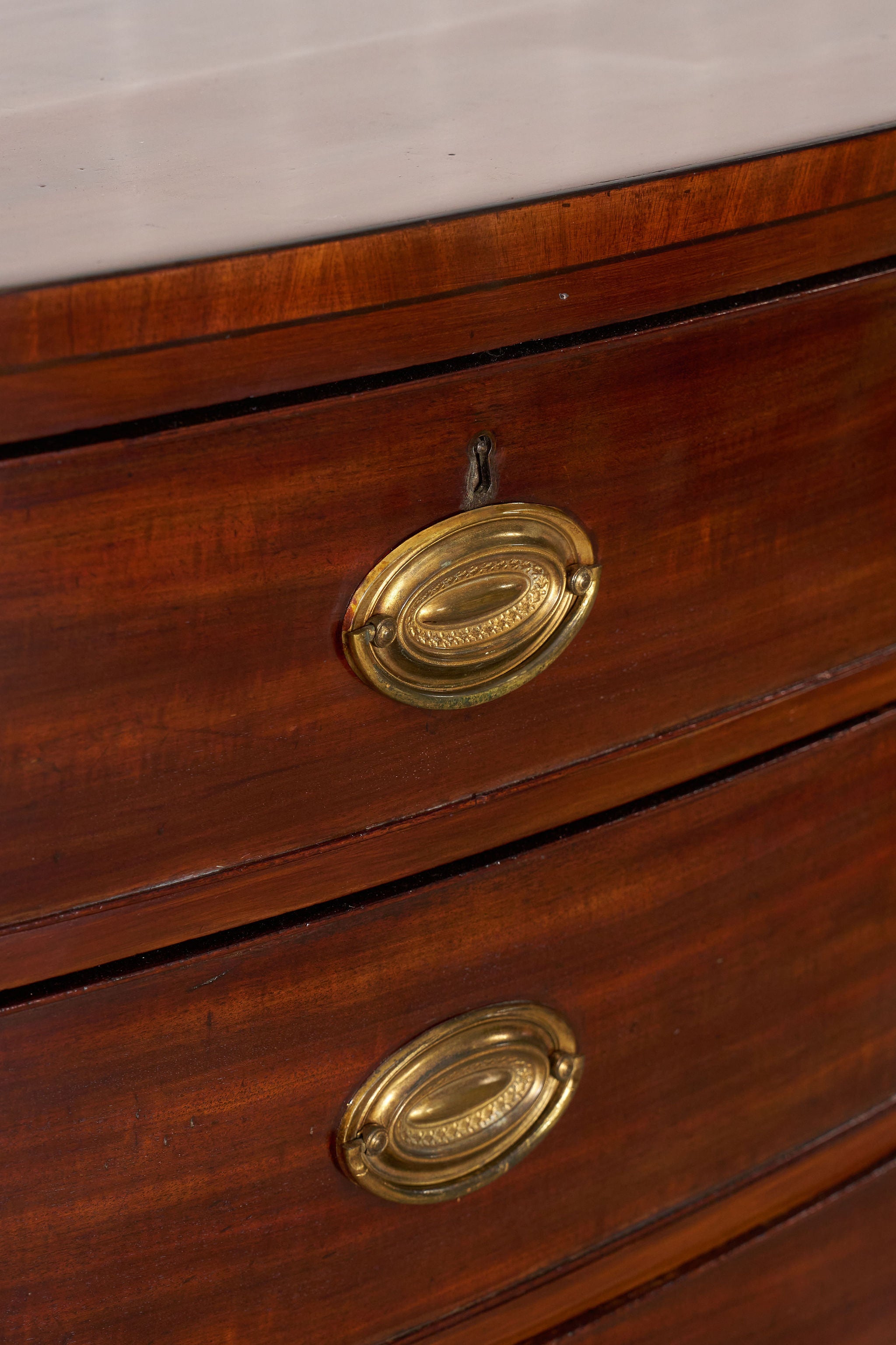 English Regency Mahogany + Ebonized Banded Bowfront Chest (c. 1820)