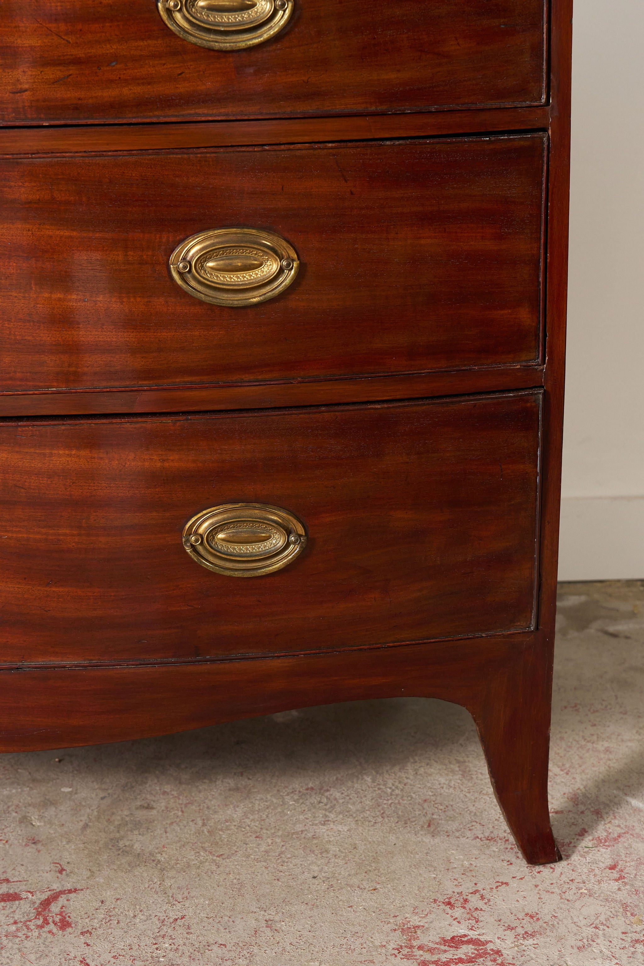 English Regency Mahogany + Ebonized Banded Bowfront Chest (c. 1820)