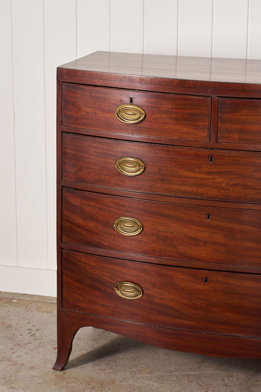English Regency Mahogany + Ebonized Banded Bowfront Chest (c. 1820)