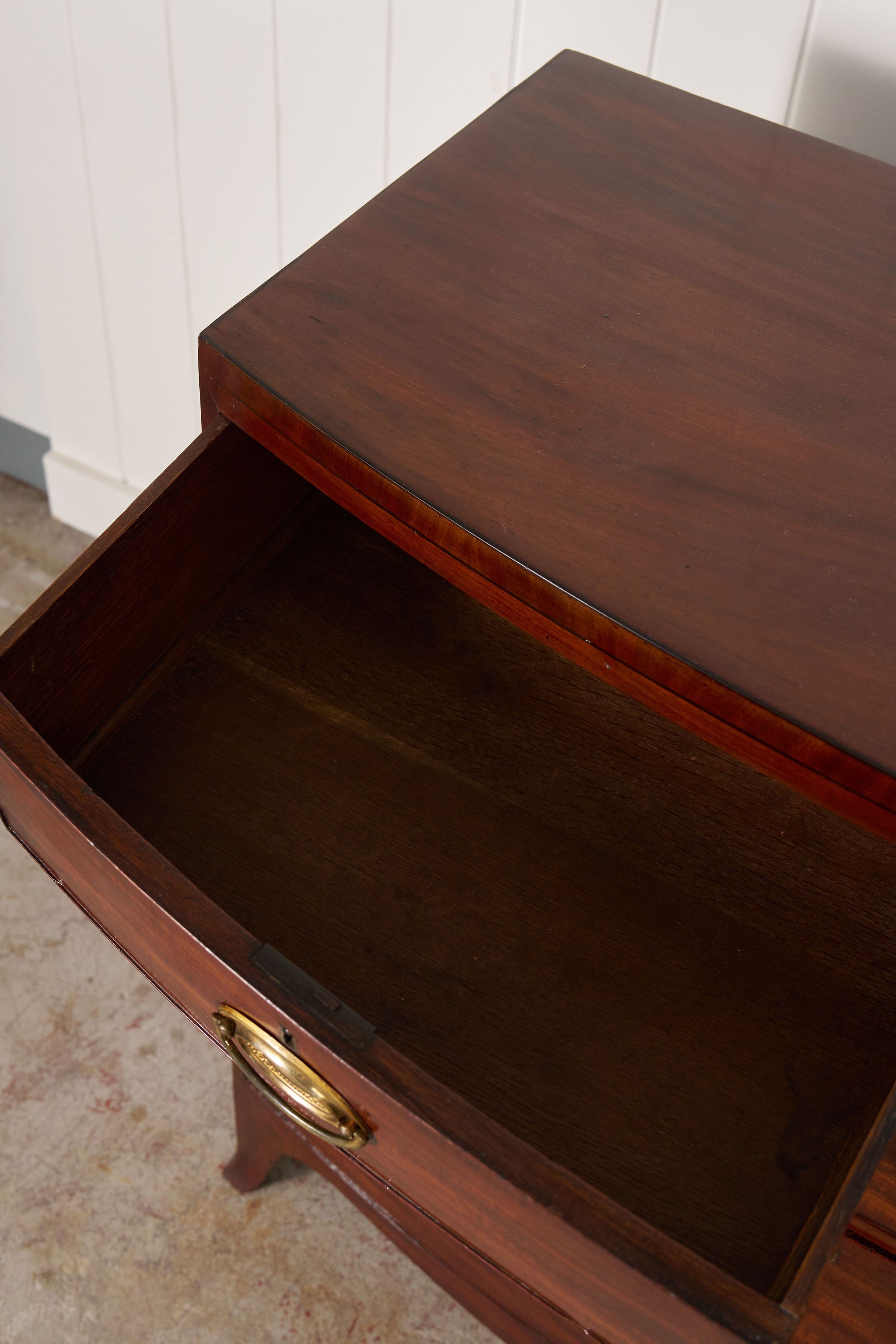 English Regency Mahogany + Ebonized Banded Bowfront Chest (c. 1820)
