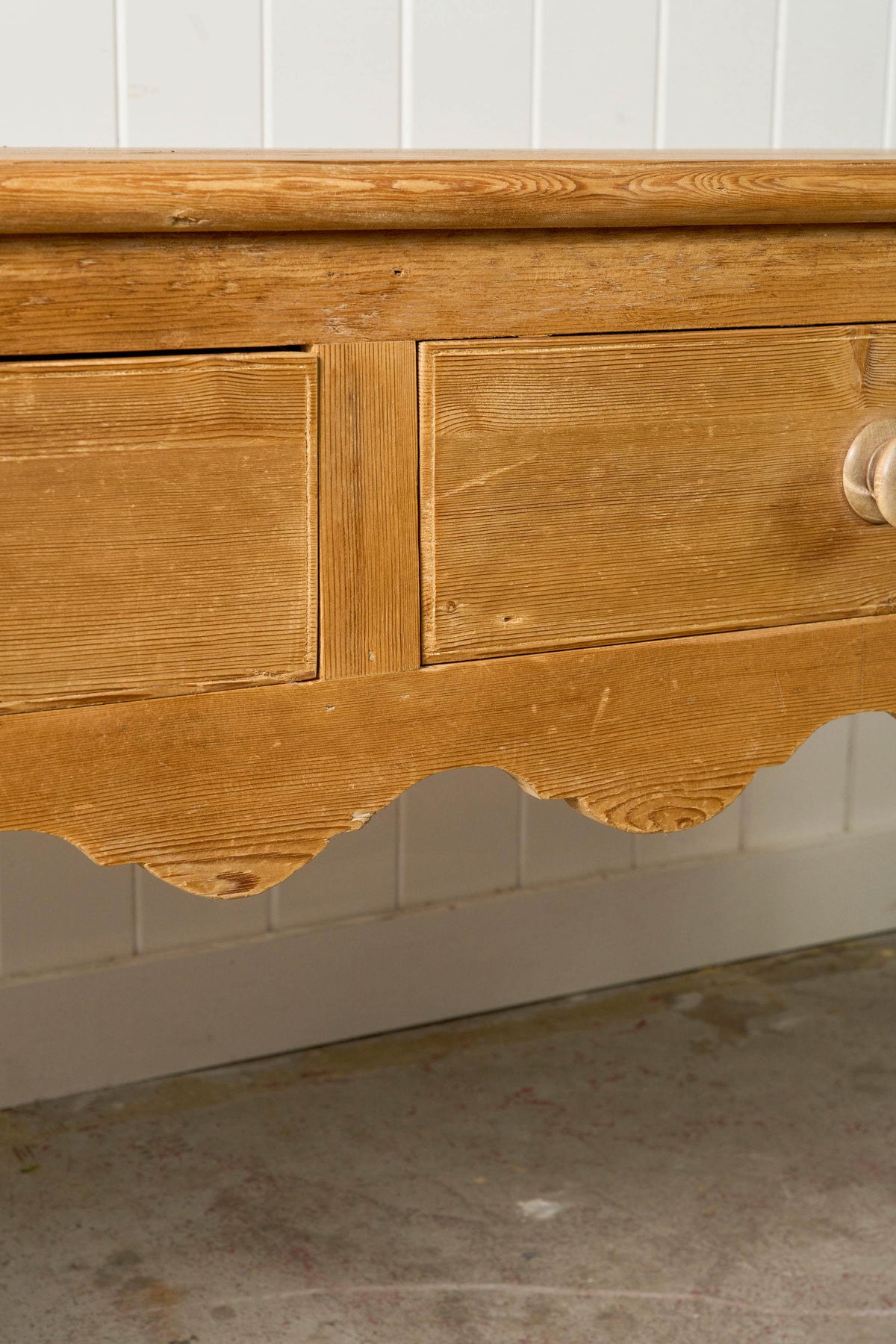 Stripped Victorian Pine Dresser Base With Scalloped Apron