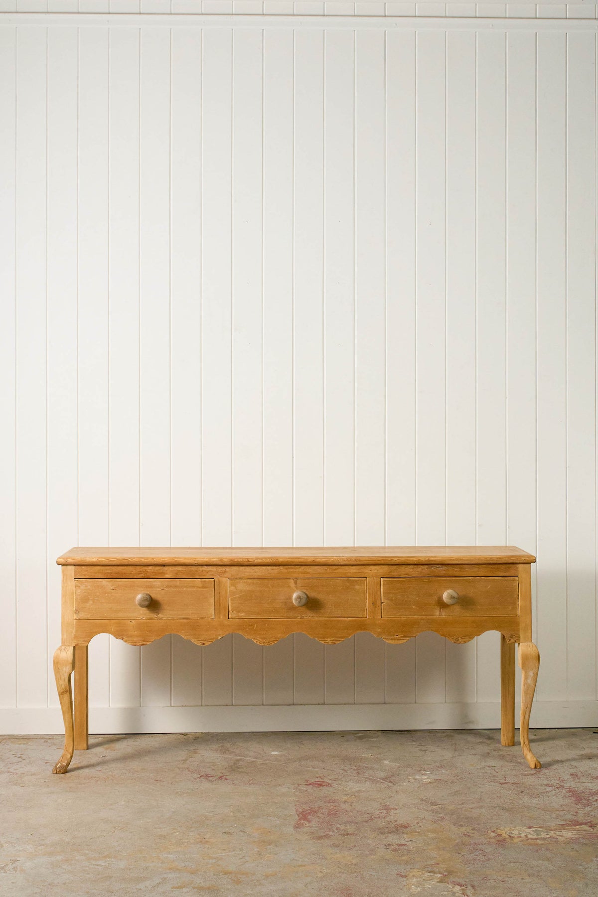 Stripped Victorian Pine Dresser Base With Scalloped Apron