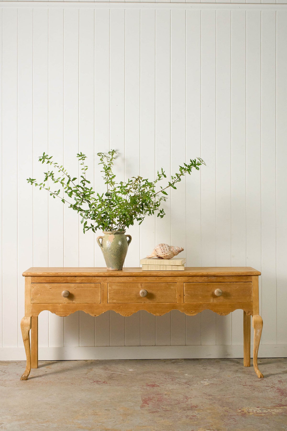 Stripped Victorian Pine Dresser Base With Scalloped Apron