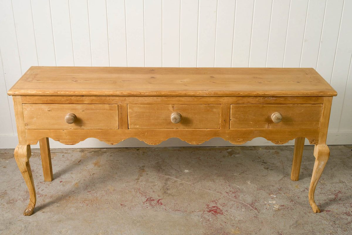 Stripped Victorian Pine Dresser Base With Scalloped Apron