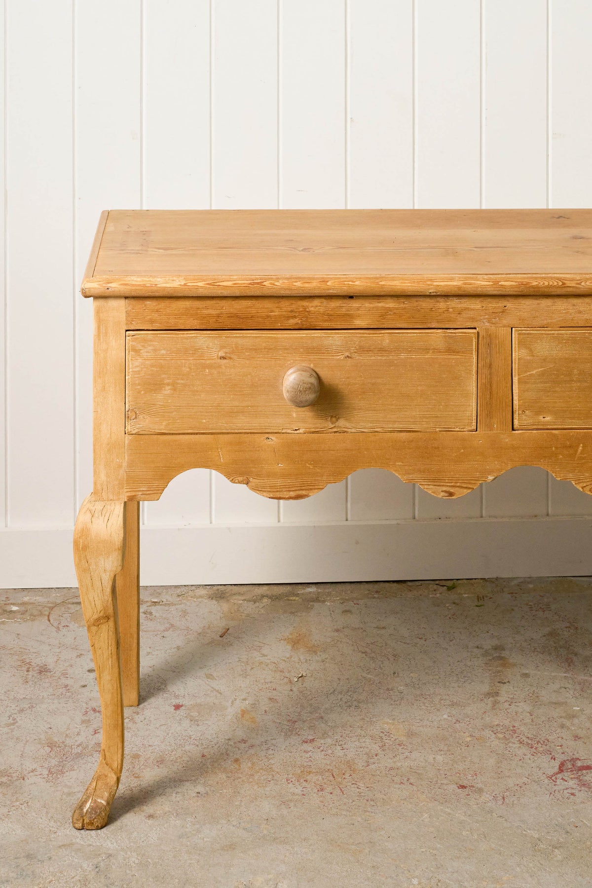 Stripped Victorian Pine Dresser Base With Scalloped Apron