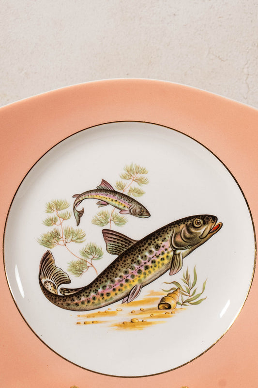 SET Of 6 Fish Plates with Colored Rims by Figgio Flint Norway (1960s)