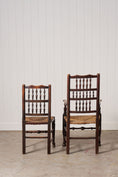 Load image into Gallery viewer, Set of 10 Late 18th Century Oak English Lancaster Spindle Rush Seat Chairs | 2 Arm Chairs & 8 Side Chairs
