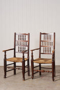 Load image into Gallery viewer, Set of 10 Late 18th Century Oak English Lancaster Spindle Rush Seat Chairs | 2 Arm Chairs & 8 Side Chairs
