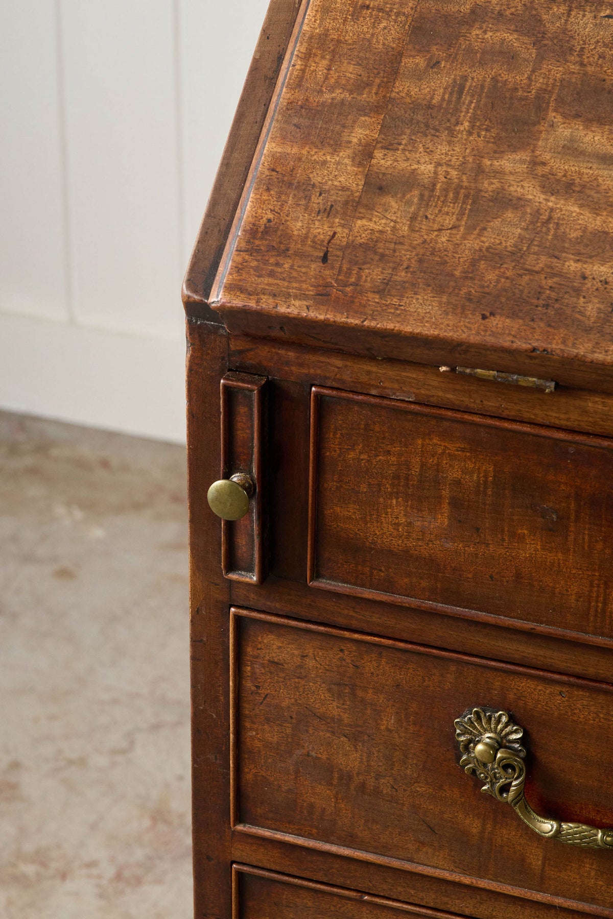 Early Georgian Mahogany Bureau on Bracket Feet + Green Leather Interior (c. 1730)