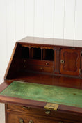 Load image into Gallery viewer, Early Georgian Mahogany Bureau on Bracket Feet + Green Leather Interior (c. 1730)

