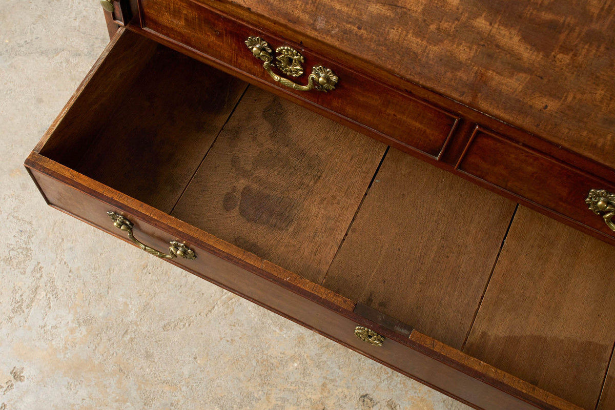 Early Georgian Mahogany Bureau on Bracket Feet + Green Leather Interior (c. 1730)