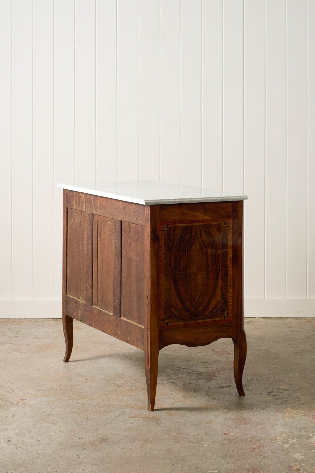 18th Century French Inlaid Commode with White Marble Top