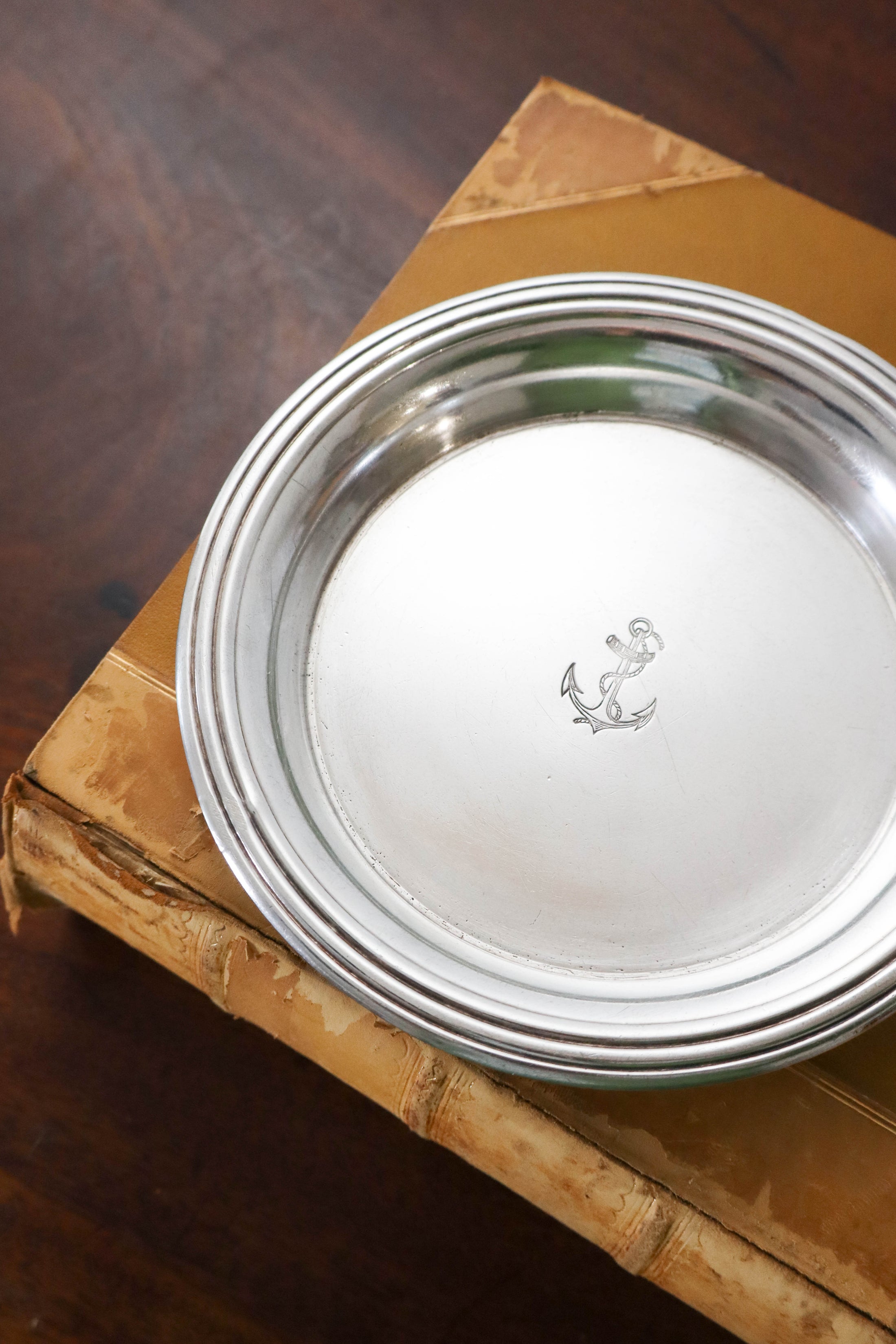 PAIR French Silverplate Wine Coasters with French Navy Anchor | by Christofle (c. 1920)
