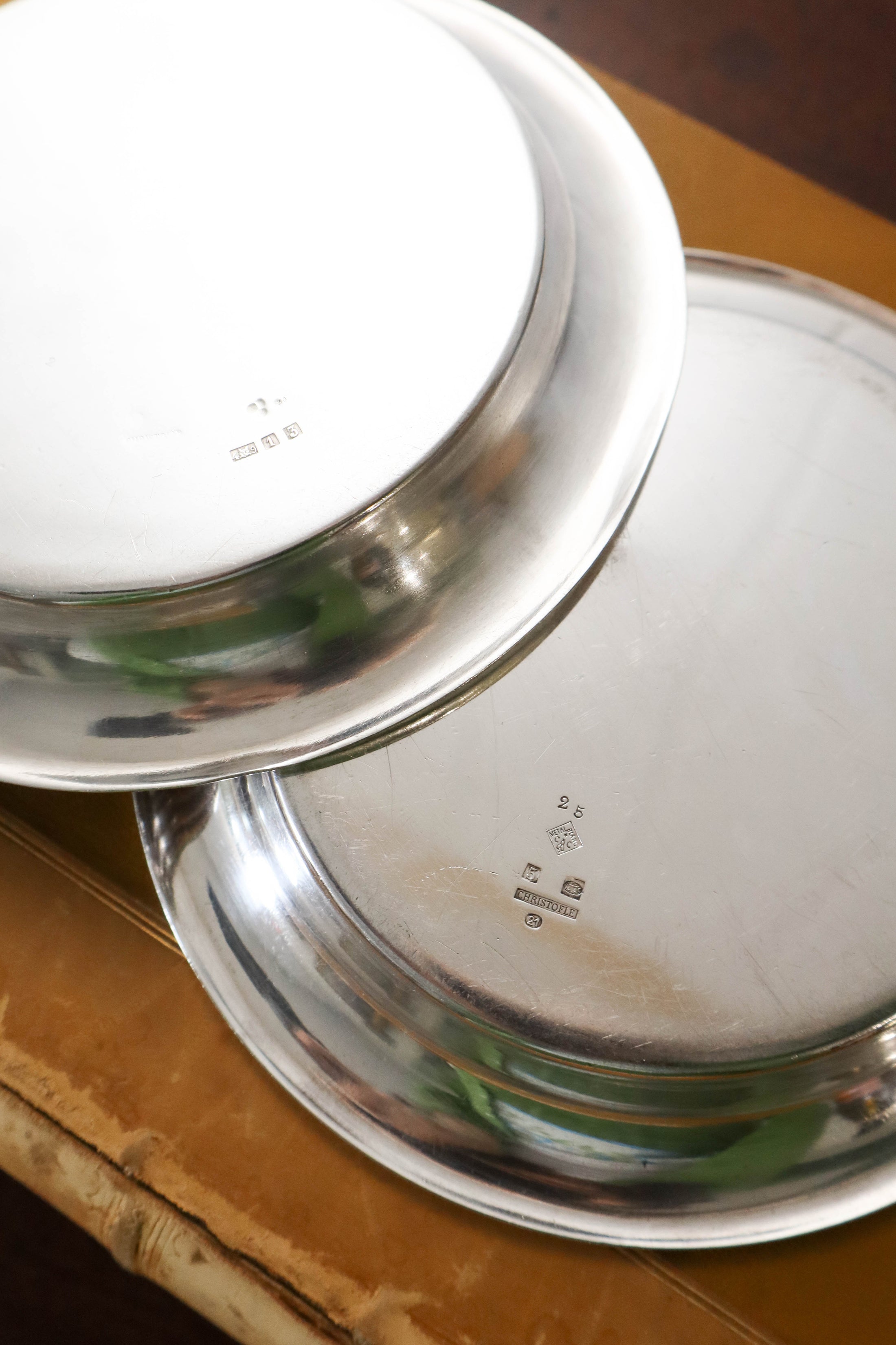 PAIR French Silverplate Wine Coasters with French Navy Anchor | by Christofle (c. 1920)