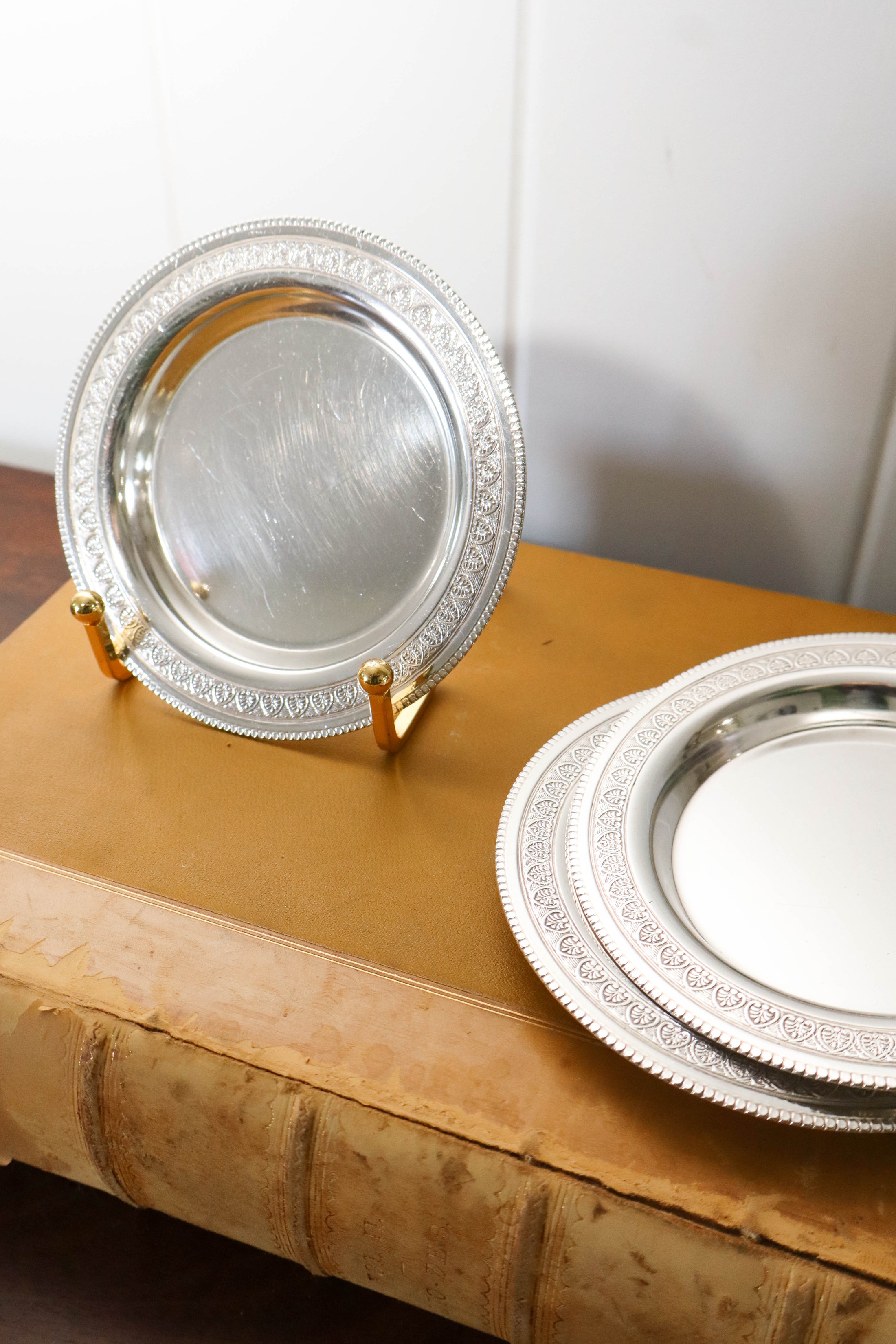 Vintage French Silverplate Wine Coaster with Pearl Edge