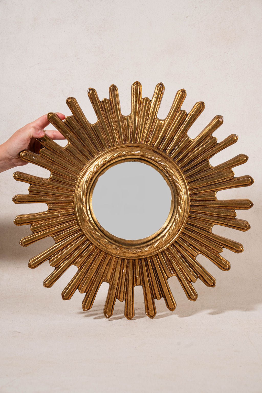 19th Century Hand Carved French Giltwood Starburst Mirror