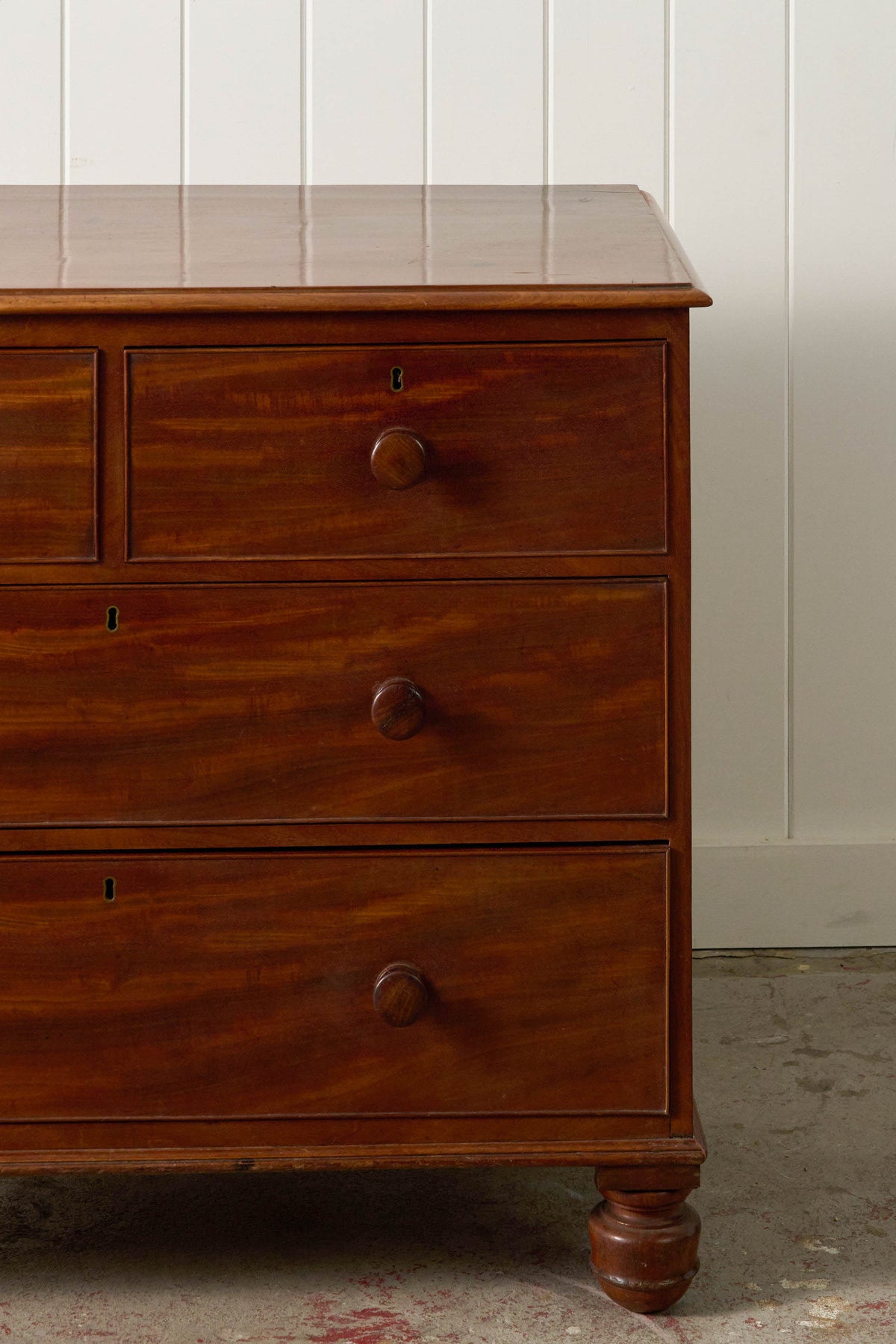 19th Century English Mahogany Two Over Two with Wooden Knobs