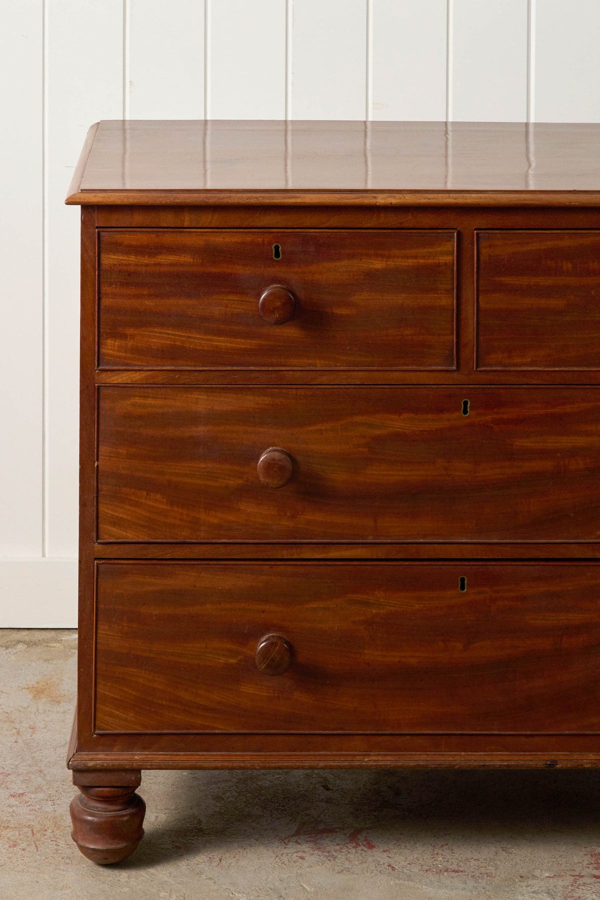 19th Century English Mahogany Two Over Two with Wooden Knobs