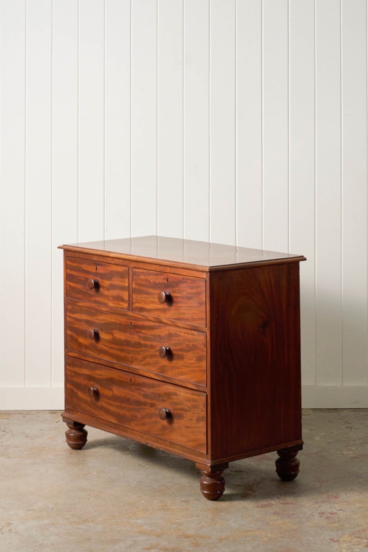 19th Century English Mahogany Two Over Two with Wooden Knobs