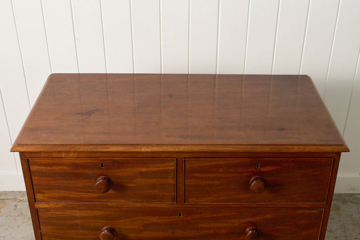 19th Century English Mahogany Two Over Two with Wooden Knobs