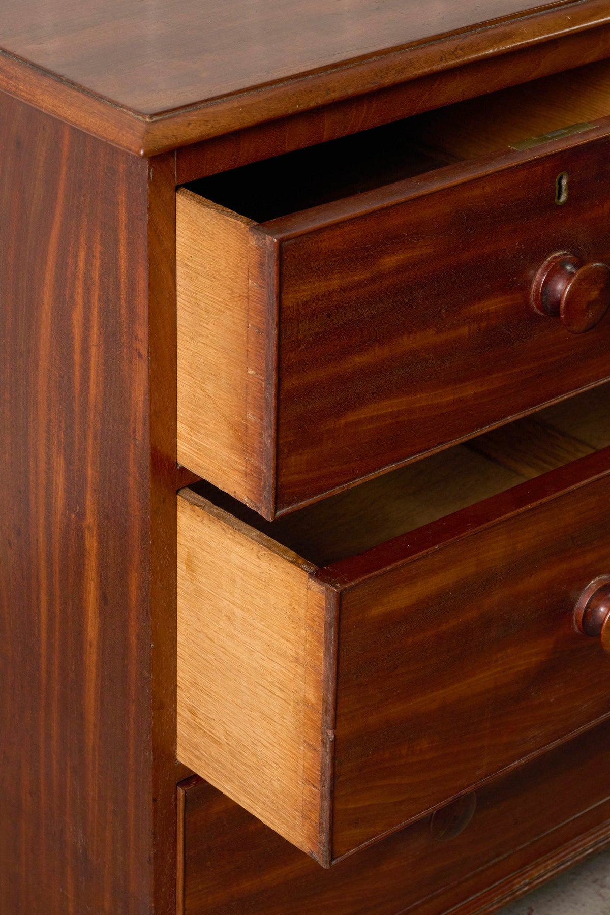 19th Century English Mahogany Two Over Two with Wooden Knobs