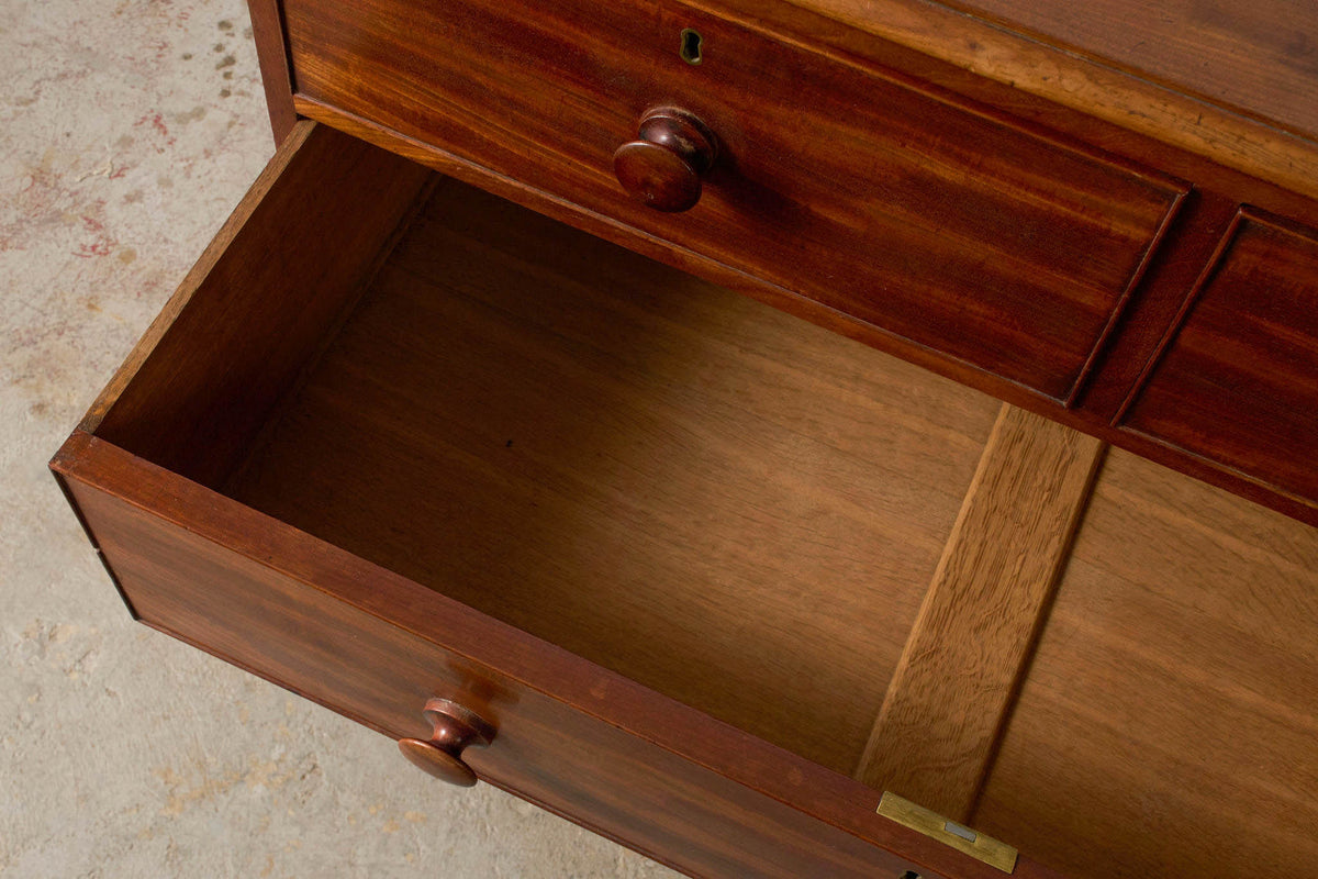 19th Century English Mahogany Two Over Two with Wooden Knobs