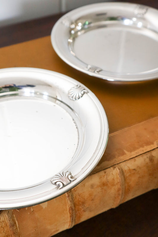 French Silverplate Wine Coasters With Scalloped Shell Motif by Christofle Gallia
