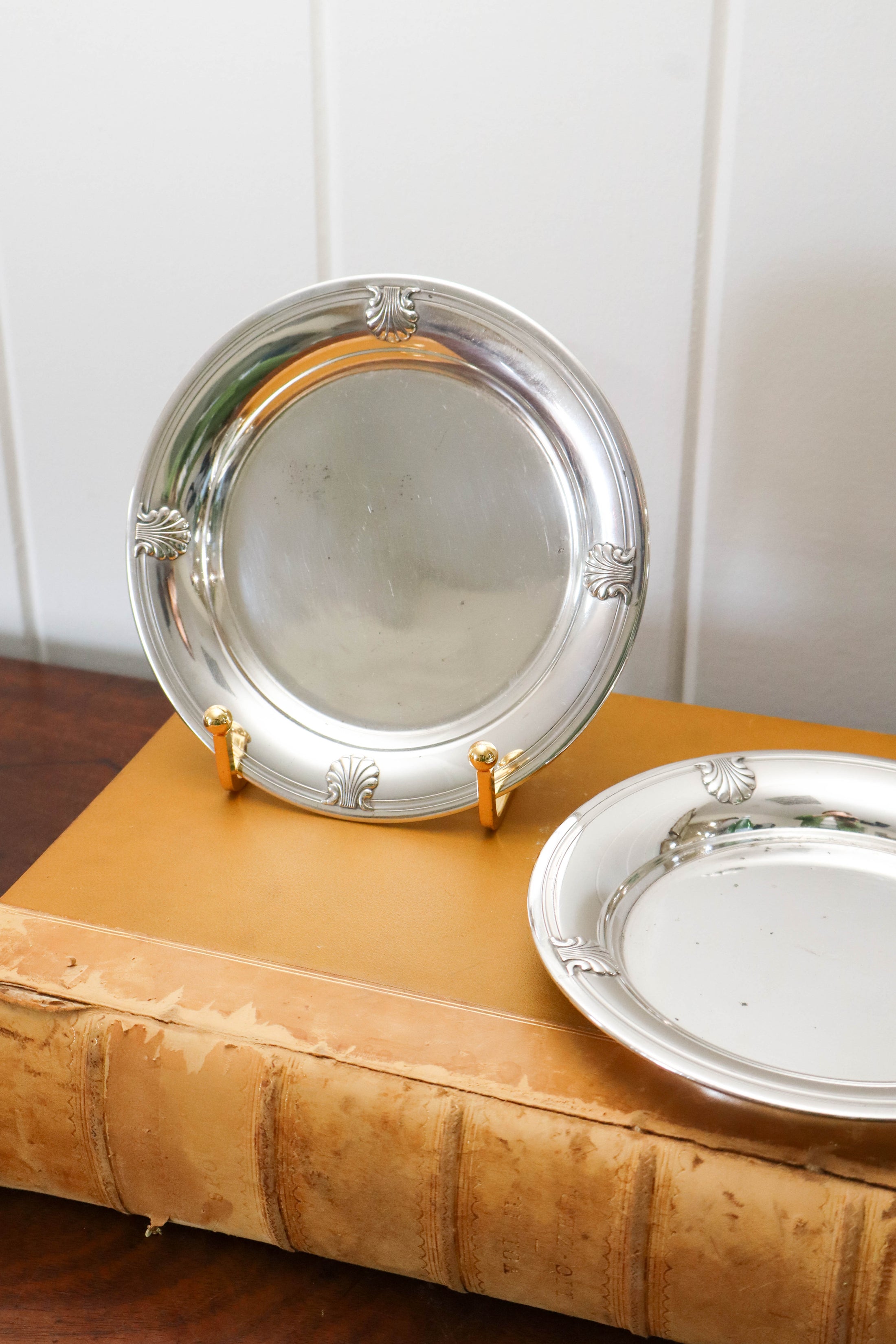 French Silverplate Wine Coasters With Scalloped Shell Motif by Christofle Gallia