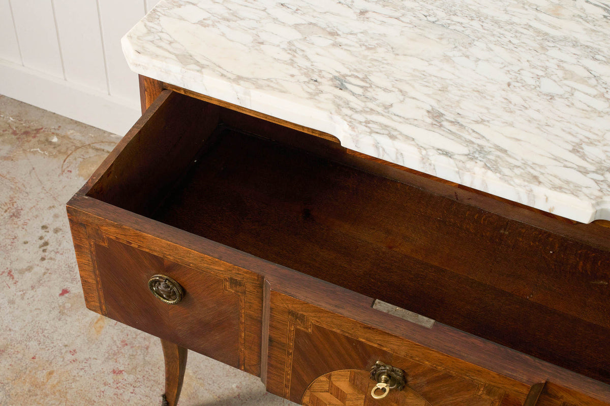 19th Century French Marquetry 2-Drawer Commode with Marble Top