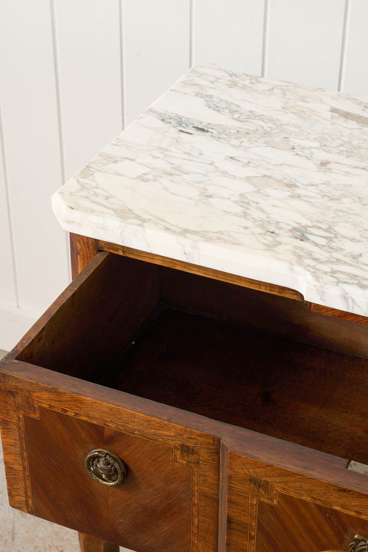 19th Century French Marquetry 2-Drawer Commode with Marble Top