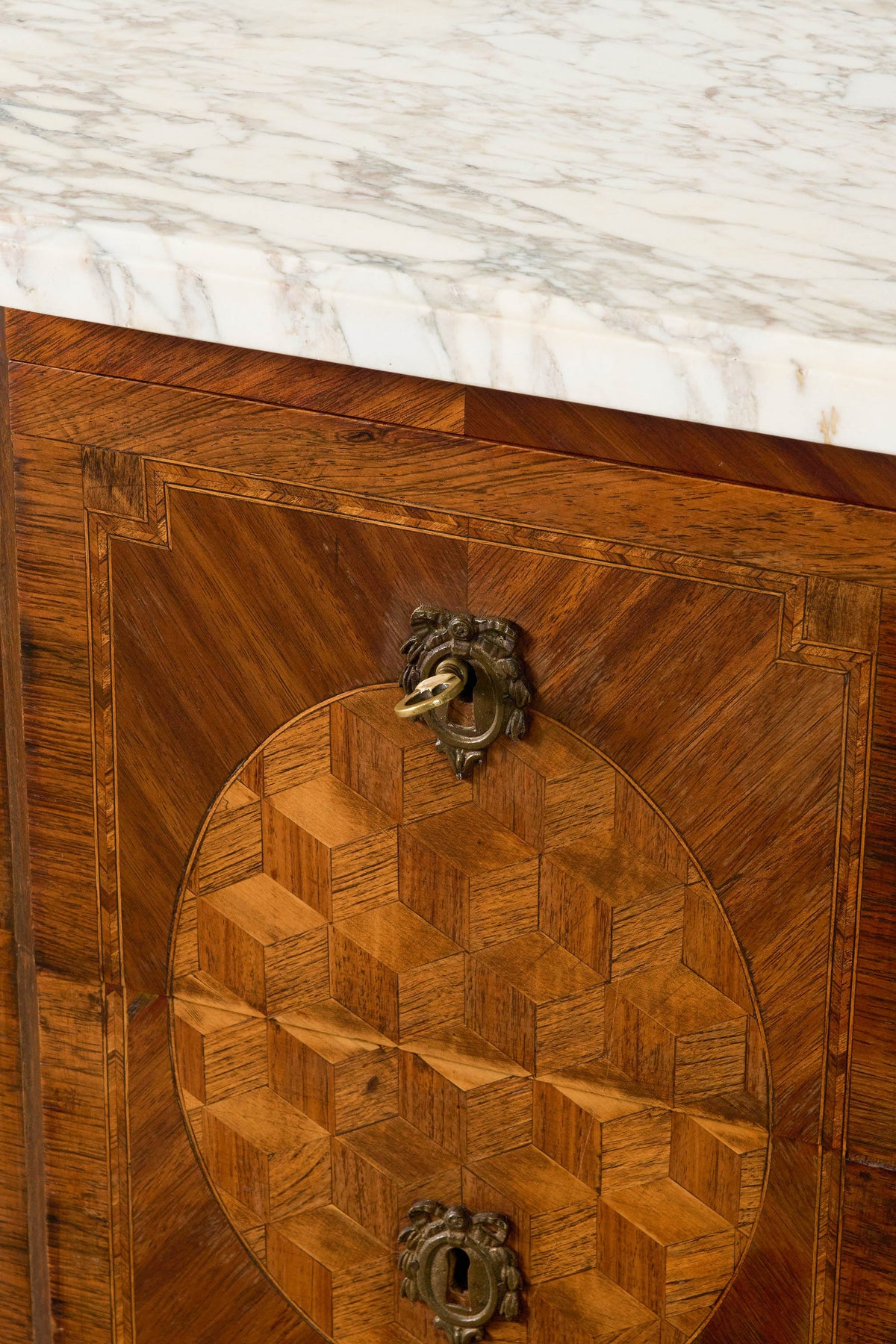 19th Century French Marquetry 2-Drawer Commode with Marble Top