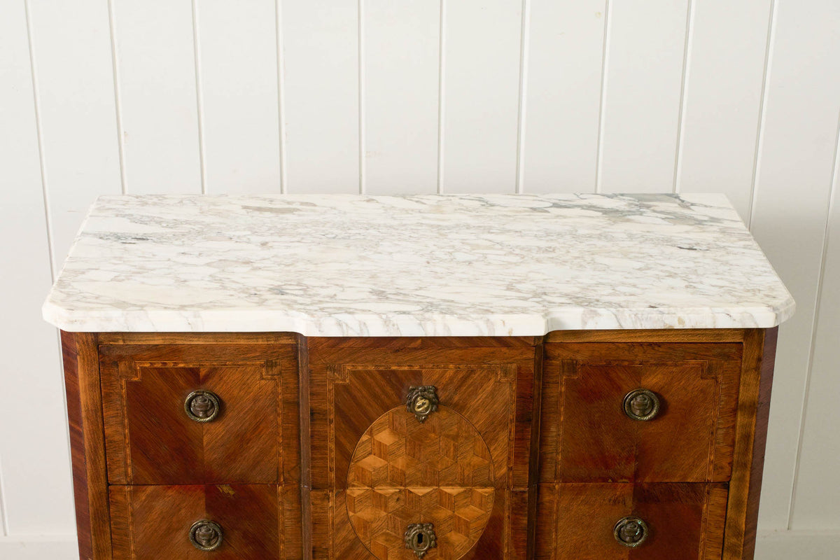 19th Century French Marquetry 2-Drawer Commode with Marble Top