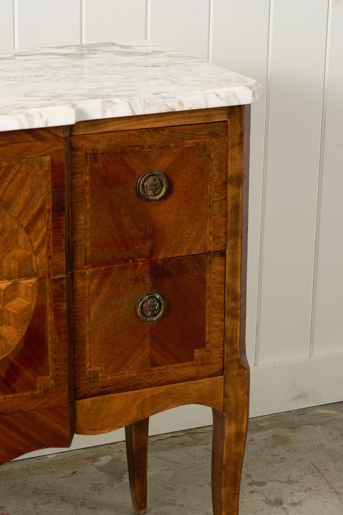 19th Century French Marquetry 2-Drawer Commode with Marble Top