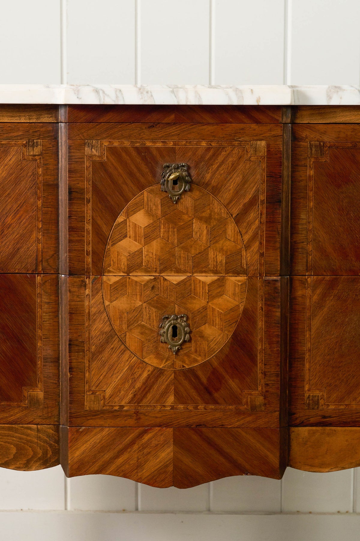 19th Century French Marquetry 2-Drawer Commode with Marble Top