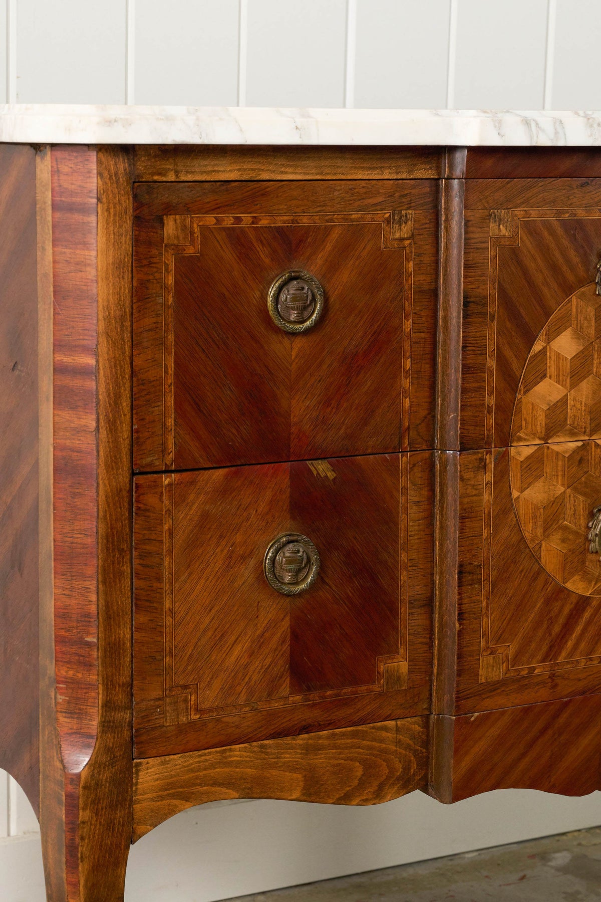 19th Century French Marquetry 2-Drawer Commode with Marble Top