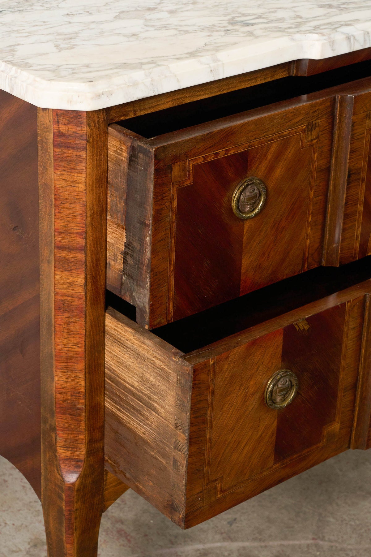 19th Century French Marquetry 2-Drawer Commode with Marble Top