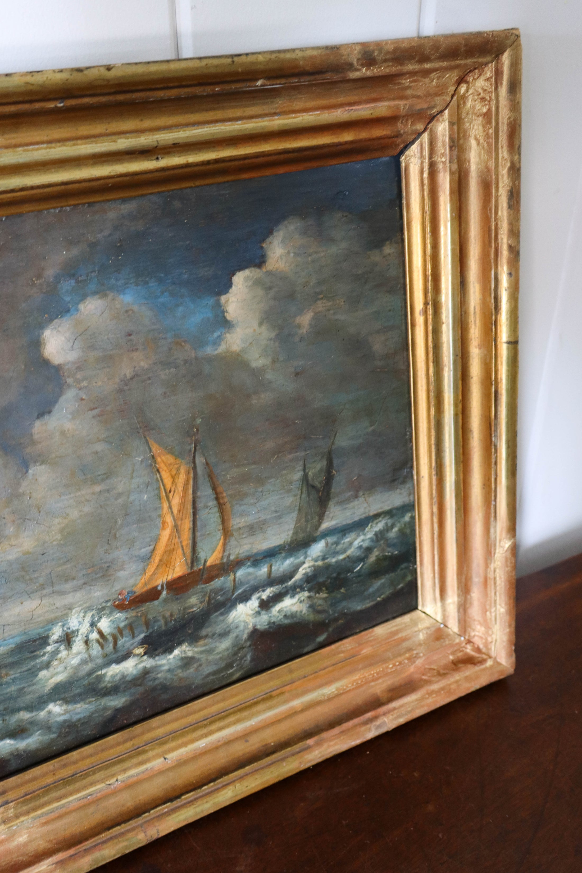 Early 19th Century French Moody Ship Oil on Board
